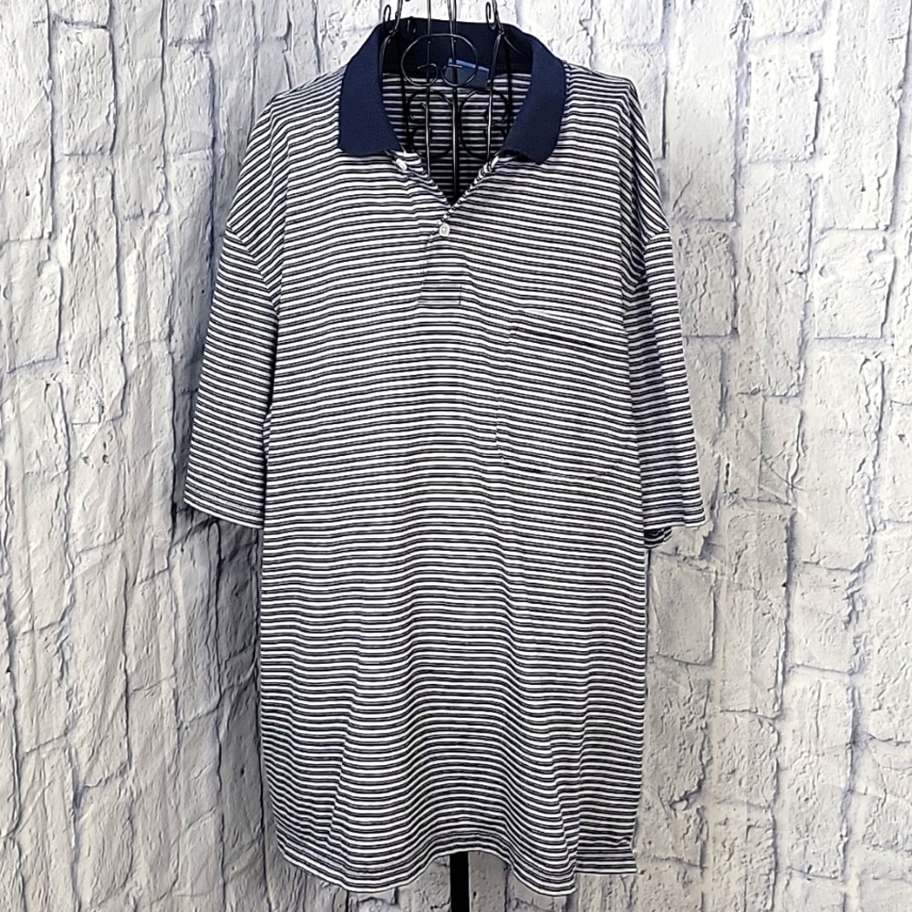 PURITAN Blue and Gray‎ Striped 2 Button Polo Men's Shirt 3XL